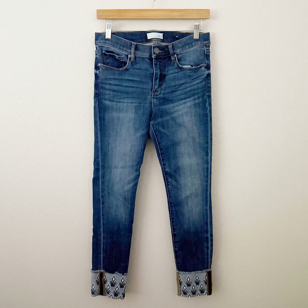 ANN TAYLOR LOFT | Modern Skinny Crop Jeans Navy Embroidered Cuff Detail | Size 6 - Picture 2 of 8